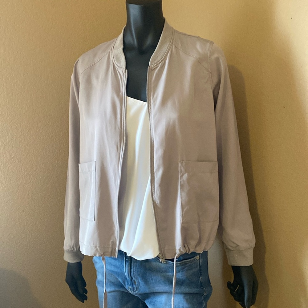 Taupe color drawstring bomber jacket size L